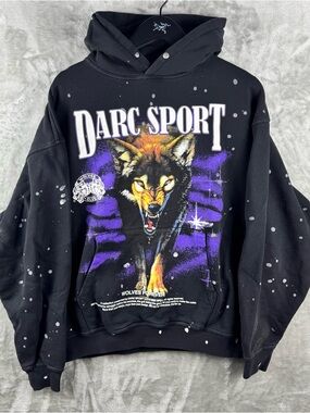 Darc Sport Hoodie Black Tour Wolves Gym Pullover Sweater Mens Medium /1000 AOP